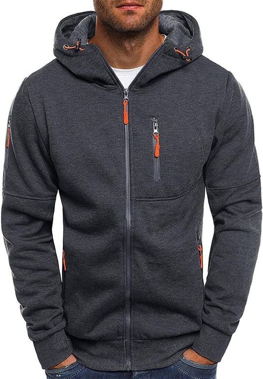 Heren lange hoodie met capuchon en rits voor de winter – vest – heren trui - happygetfit.com