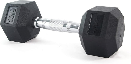 Hex dumbbell 5 kg rubber zwart - happygetfit.com