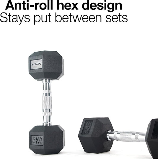 Hex dumbbell 5 kg rubber zwart - happygetfit.com