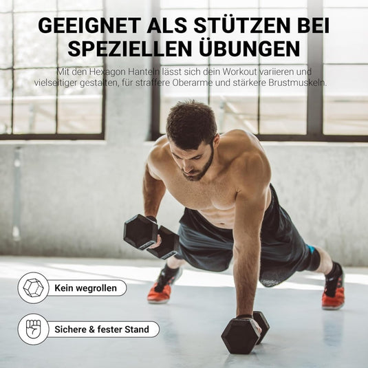 Hexagon halters, premium set van 2 (paar), 5-30 kg, antislip ommanteld, ergonomische verchroomde handgrepen, dumbbellset - happygetfit.com