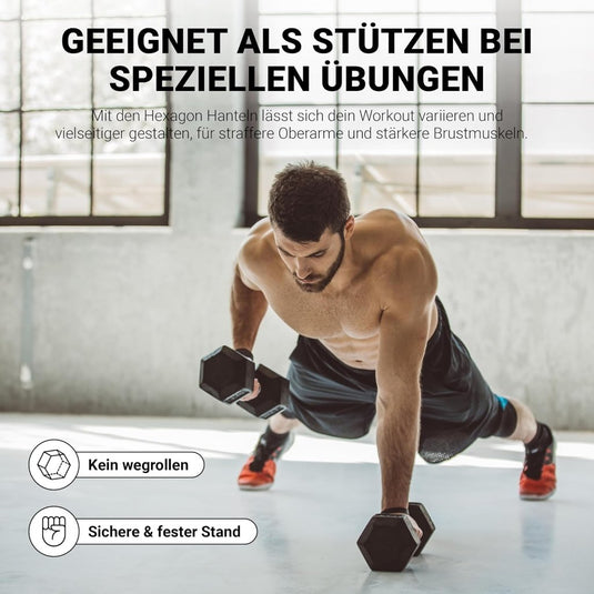 Hexagon halters, premium set van 2 (paar), 5-30 kg, antislip ommanteld, ergonomische verchroomde handgrepen, dumbbellset - happygetfit.com