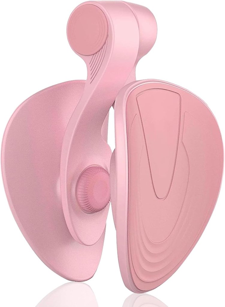 Laad afbeelding in Galerijviewer, Een roze, abstract sculpturaal object met gebogen vlakken, waarin moderne kunst en fitness samenkomen, doet dienst als bekkenbodemspiertrainer. Met de titel &quot;Transformeer je workout - Versterk je bekkenbodem en vorm prachtige rondingen!&quot; staat het elegant tegen een witte achtergrond en nodigt het uit tot nieuwsgierigheid en innovatie.
