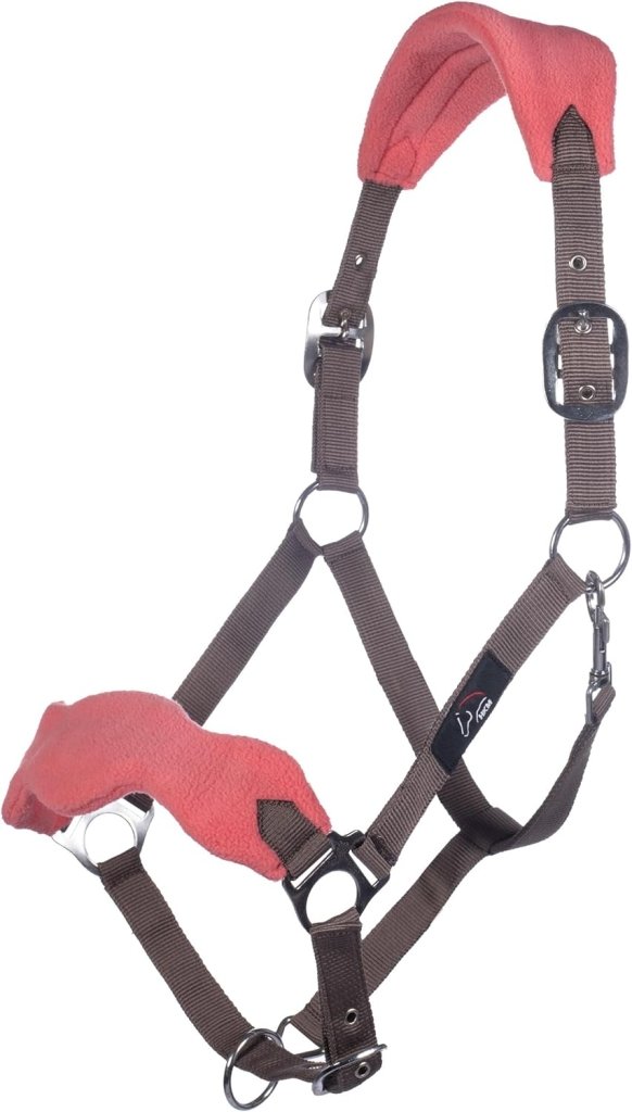 Laad afbeelding in Galerijviewer, HKM Holster met gebreide karabijnhaak &amp; vliegenfranjes, grijs/roze, pony - happygetfit.com
