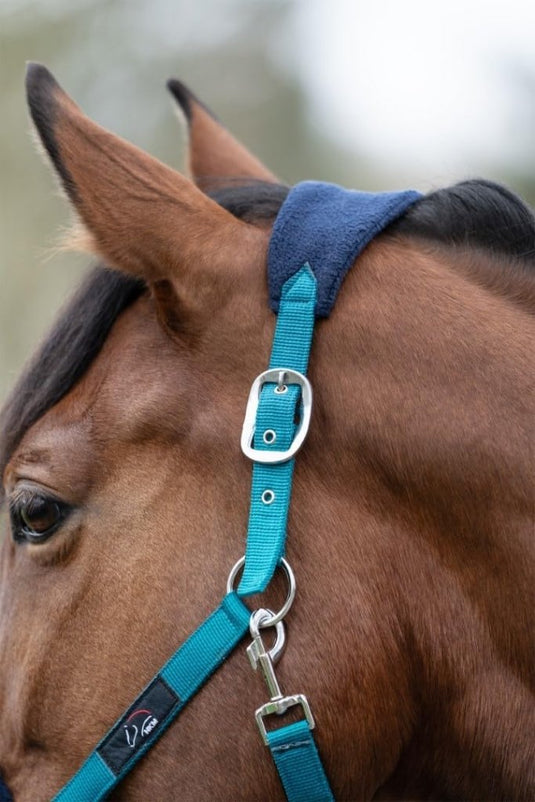 HKM Holster met gebreide karabijnhaak & vliegenfranjes, grijs/roze, pony - happygetfit.com