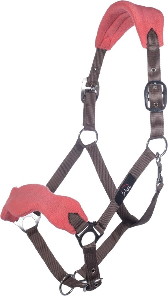 Laad afbeelding in Galerijviewer, HKM Holster met gebreide karabijnhaak &amp; vliegenfranjes, grijs/roze, pony - happygetfit.com
