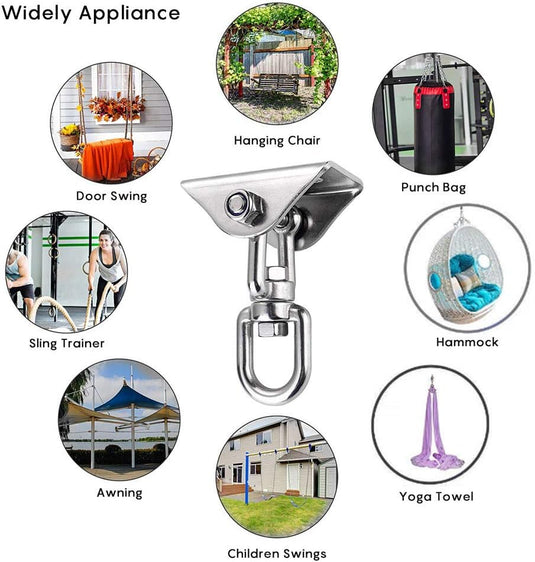 HOMPER 360° draaibare plafondhaak, 304 roestvrij staal, capaciteit 450 kg, met M8 karabijnhaak, schommelhaak voor hangstoel, beton, hout, yoga, hangmat, stoel, zandzak, wandhaak, gym (Zwart) - happygetfit.com