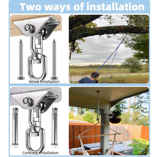 HOMPER Hammock Hanging Kit, 1000 lb Capacity Heavy Duty 360° Rotate Swing Hooks for Chair, Yoga, Outdoor Patio Porch,Black - happygetfit.com