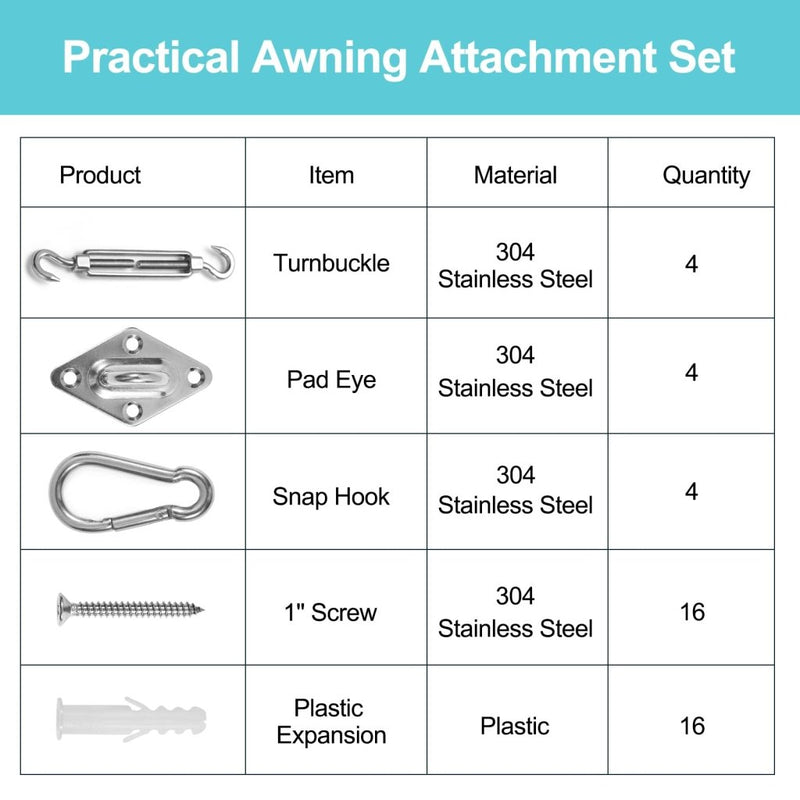 Load image into Gallery viewer, HOMPER M6 Awning Attachment Set, Heavy Duty Sun Shade Sail Stainless Steel Hardware Kit for Garden Triangle and Square, Rectangle, Fixing Accessories - happygetfit.com
