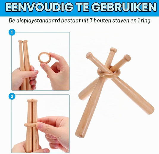 Honkbal displaystandaard van hout met mini honkbalknuppels – balhouder – honkbal accessoires - happygetfit.com