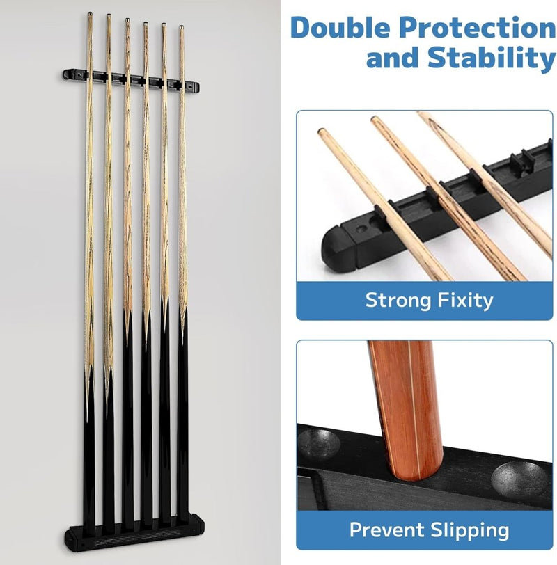 Chargez l'image dans la visionneuse de la galerie, Houten biljartkeu wandhouder voor 6 keuen – zwart keurek voor pool en snooker - happygetfit.com
