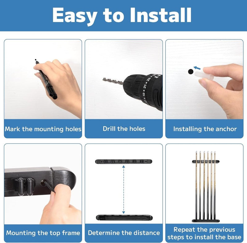 Chargez l'image dans la visionneuse de la galerie, Houten biljartkeu wandhouder voor 6 keuen – zwart keurek voor pool en snooker - happygetfit.com
