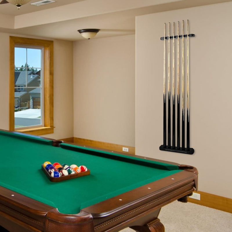 Chargez l'image dans la visionneuse de la galerie, Houten biljartkeu wandhouder voor 6 keuen – zwart keurek voor pool en snooker - happygetfit.com
