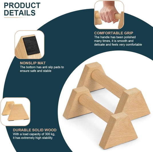 Houten parallettes 2 stuks 25 cm met ergonomische antislip handgrepen – push-up bars – calisthenics - happygetfit.com