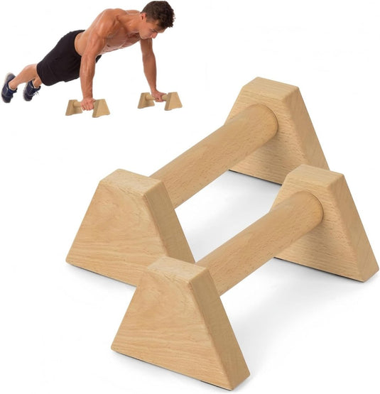 Houten parallettes 2 stuks 25 cm met ergonomische antislip handgrepen – push-up bars – calisthenics - happygetfit.com