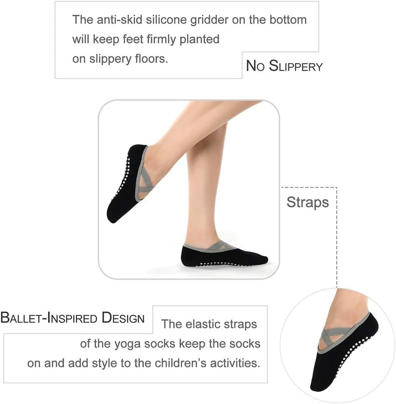 Laad afbeelding in Galerijviewer, Hually Yoga Sokken, (2 stuks) Antislip Pilates Sokken voor Dames, Grips &amp; Straps, Ideaal voor Pilates, Pure Barre, Ballet, Dans, Zwart en Grijs - happygetfit.com
