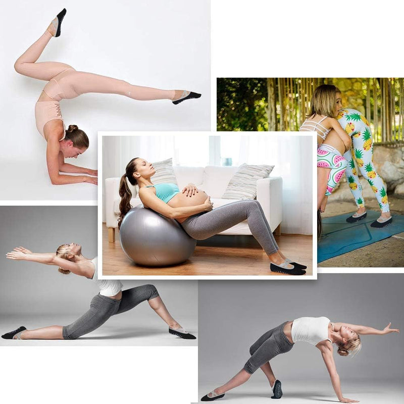 Laad afbeelding in Galerijviewer, Hually Yoga Sokken, (2 stuks) Antislip Pilates Sokken voor Dames, Grips &amp; Straps, Ideaal voor Pilates, Pure Barre, Ballet, Dans, Zwart en Grijs - happygetfit.com
