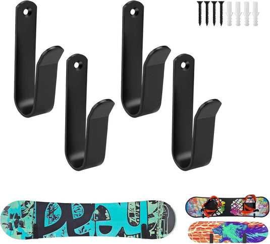 HXBGG16 Wandhouder voor snowboard, 4 stuks, zwart, snowboardhouder 10 cm, skateboard wandhouder met schroeven en expansiebuis, voor snowboard, skiboard, longboard, skateboard - happygetfit.com