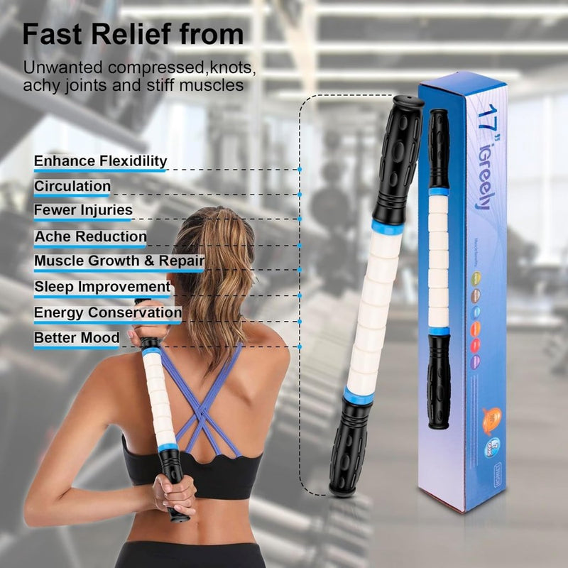 Laad afbeelding in Galerijviewer, iGreely Foamroller 17 inch, iGreely massagerol met dubbele handgreep, bultontwerp massageroller, spierroller stick aanbevolen door fysiotherapeuten bevordert herstel snelle verlichting voor krampen - happygetfit.com
