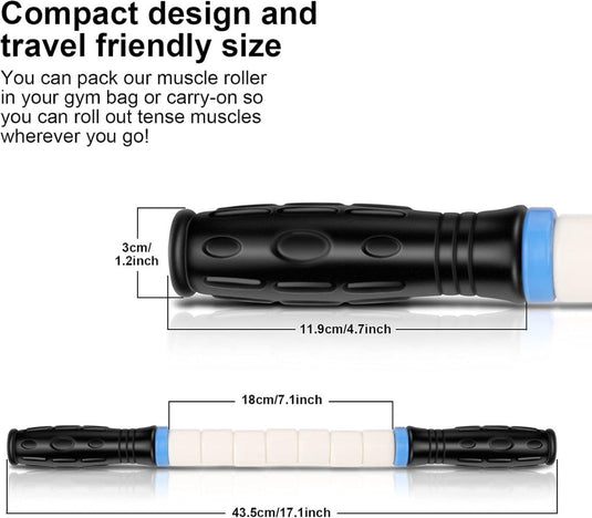 iGreely Foamroller 17 inch, iGreely massagerol met dubbele handgreep, bultontwerp massageroller, spierroller stick aanbevolen door fysiotherapeuten bevordert herstel snelle verlichting voor krampen - happygetfit.com