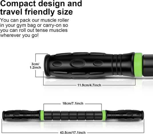 iGreely Foamroller 17 inch, iGreely massagerol met dubbele handgreep, bultontwerp massageroller, spierroller stick aanbevolen door fysiotherapeuten bevordert herstel snelle verlichting voor krampen - happygetfit.com