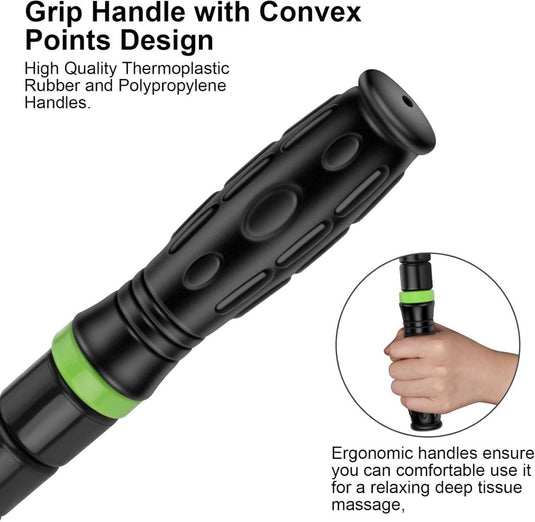 iGreely Foamroller 17 inch, iGreely massagerol met dubbele handgreep, bultontwerp massageroller, spierroller stick aanbevolen door fysiotherapeuten bevordert herstel snelle verlichting voor krampen - happygetfit.com