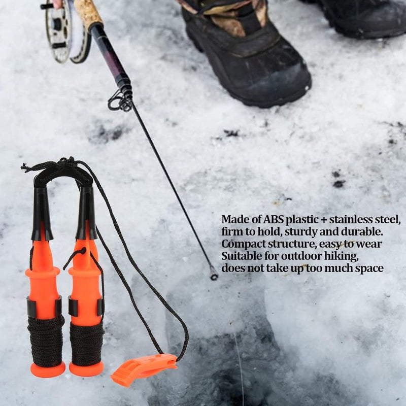 Load image in Gallery Viewer, IJspriemen voor ijsvissen van roestvrij staal met noodfluitje en antislip handgrepen – ijsveiligheid – ijsvisaccessoires - happygetfit.com

