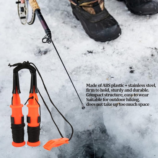 IJspriemen voor ijsvissen van roestvrij staal met noodfluitje en antislip handgrepen – ijsveiligheid – ijsvisaccessoires - happygetfit.com