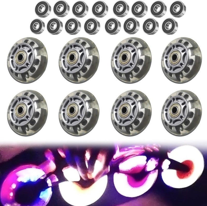 Laden Sie das Bild in Galerie -Viewer, Inlineskate-wielen, 8 stuks, 72 mm, zilvertransparant, inline skate onderdelen, wielen met 16 kogellagers, universeel voor alle soorten rolschaatsen - happygetfit.com
