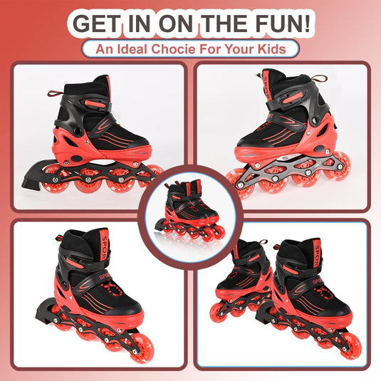 Inlineskates voor kinderen, in grootte verstelbare inline skates voor kinderen, volwassenen, meisjes en jongens, inline skates, rolschaatsen voor binnen en buiten, rood - happygetfit.com