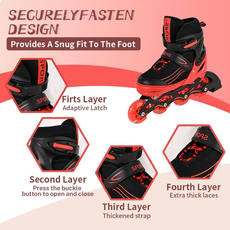 Laad afbeelding in Galerijviewer, Inlineskates voor kinderen, in grootte verstelbare inline skates voor kinderen, volwassenen, meisjes en jongens, inline skates, rolschaatsen voor binnen en buiten, rood - happygetfit.com
