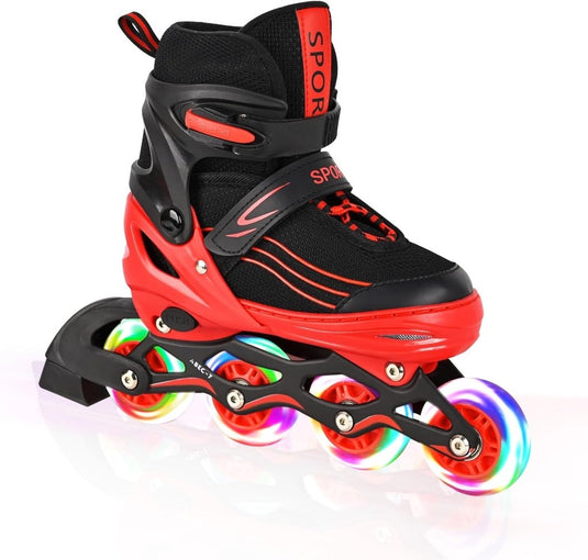 Inlineskates voor kinderen, in grootte verstelbare inline skates voor kinderen, volwassenen, meisjes en jongens, inline skates, rolschaatsen voor binnen en buiten, rood - happygetfit.com