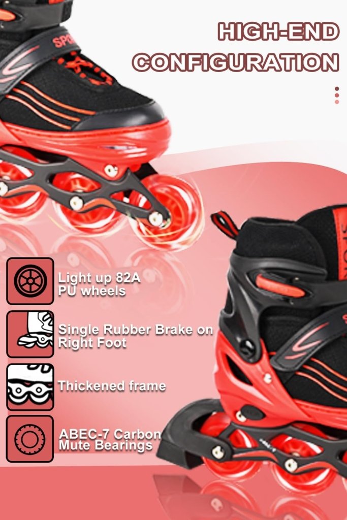 Laad afbeelding in Galerijviewer, Inlineskates voor kinderen, in grootte verstelbare inline skates voor kinderen, volwassenen, meisjes en jongens, inline skates, rolschaatsen voor binnen en buiten, rood - happygetfit.com

