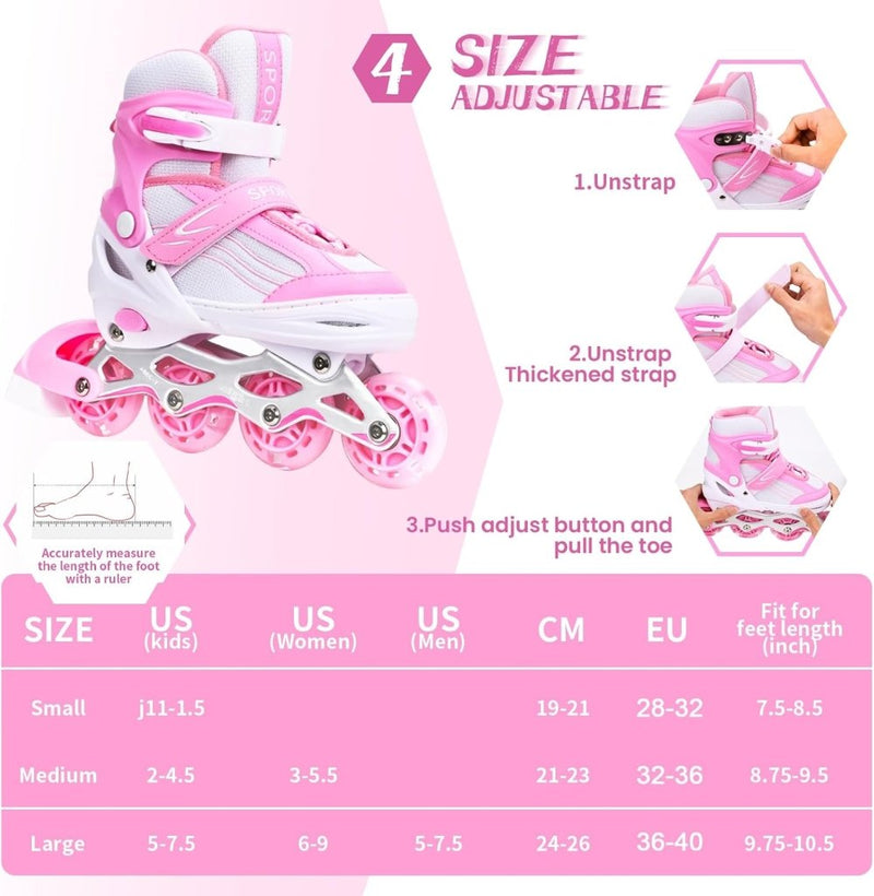 Laad afbeelding in Galerijviewer, Inlineskates voor kinderen, in grootte verstelbare inline skates voor kinderen, volwassenen, meisjes en jongens, inline skates, rolschaatsen voor binnen en buiten, sakura roze - happygetfit.com
