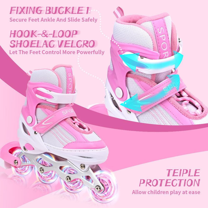 Laad afbeelding in Galerijviewer, Inlineskates voor kinderen, in grootte verstelbare inline skates voor kinderen, volwassenen, meisjes en jongens, inline skates, rolschaatsen voor binnen en buiten, sakura roze - happygetfit.com
