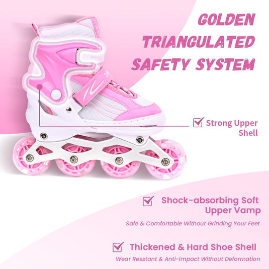 Inlineskates voor kinderen, in grootte verstelbare inline skates voor kinderen, volwassenen, meisjes en jongens, inline skates, rolschaatsen voor binnen en buiten, sakura roze - happygetfit.com