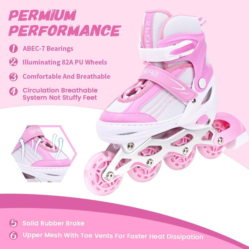 Laad afbeelding in Galerijviewer, Inlineskates voor kinderen, in grootte verstelbare inline skates voor kinderen, volwassenen, meisjes en jongens, inline skates, rolschaatsen voor binnen en buiten, sakura roze - happygetfit.com
