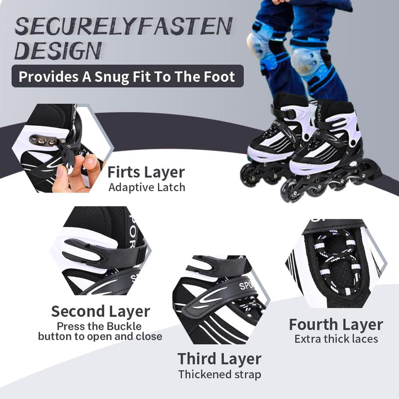 Laad afbeelding in Galerijviewer, Inlineskates voor kinderen, in grootte verstelbare inline skates voor kinderen, volwassenen, meisjes en jongens, inline skates, rolschaatsen voor binnen en buiten, zwart en wit (medium) - happygetfit.com
