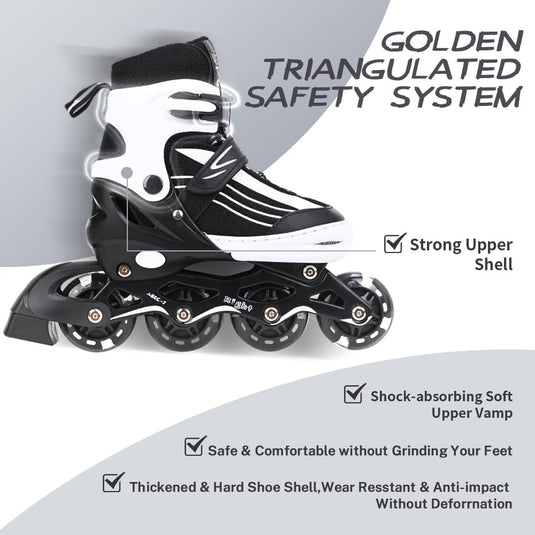 Inlineskates voor kinderen, in grootte verstelbare inline skates voor kinderen, volwassenen, meisjes en jongens, inline skates, rolschaatsen voor binnen en buiten, zwart en wit - happygetfit.com