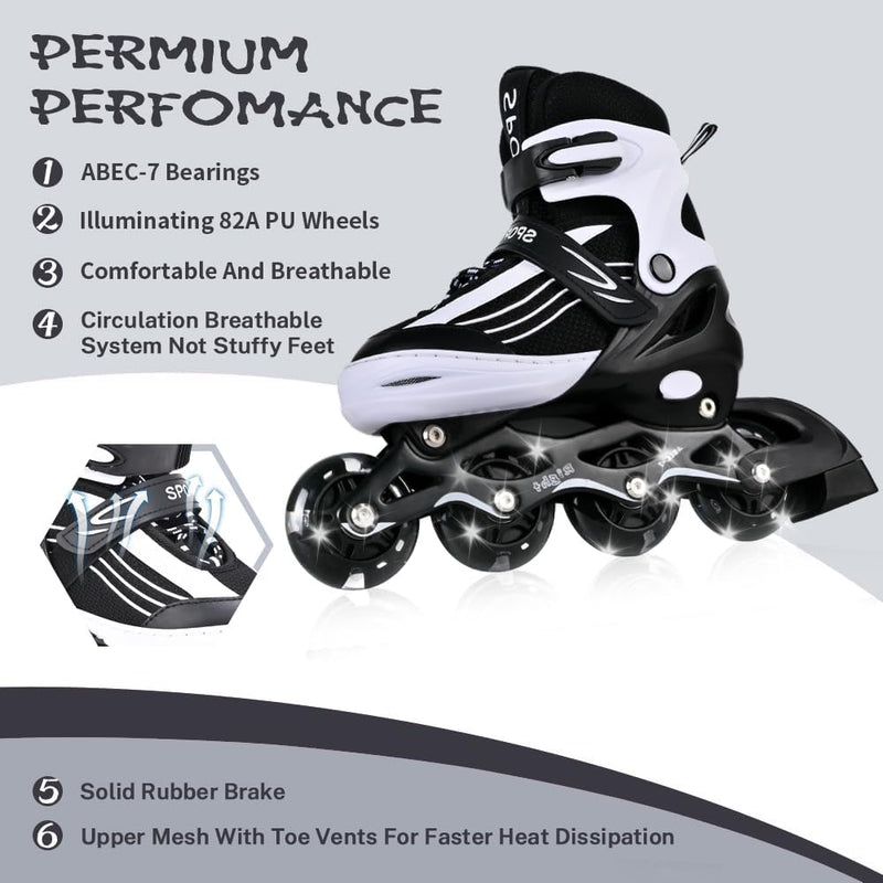 Laad afbeelding in Galerijviewer, Inlineskates voor kinderen, in grootte verstelbare inline skates voor kinderen, volwassenen, meisjes en jongens, inline skates, rolschaatsen voor binnen en buiten, zwart en wit - happygetfit.com
