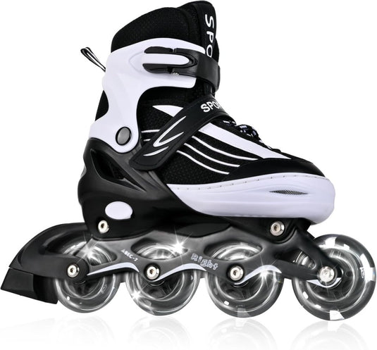 Inlineskates voor kinderen, in grootte verstelbare inline skates voor kinderen, volwassenen, meisjes en jongens, inline skates, rolschaatsen voor binnen en buiten, zwart en wit (medium) - happygetfit.com
