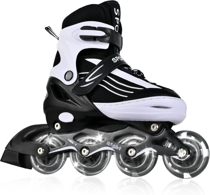 Laad afbeelding in Galerijviewer, Inlineskates voor kinderen, in grootte verstelbare inline skates voor kinderen, volwassenen, meisjes en jongens, inline skates, rolschaatsen voor binnen en buiten, zwart en wit - happygetfit.com
