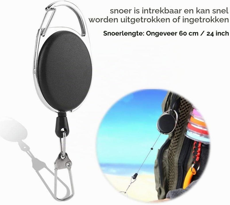 Carica immagine in Galleria Viewer, Intrekbare gereedschapshouder voor vliegvissen met karabijnhaak en bevestigingsclip – visgereedschap – hengelsportaccessoires - happygetfit.com
