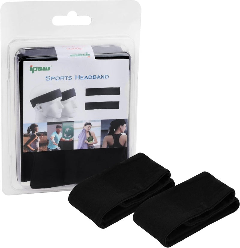 Load image into Gallery viewer, ipow 2 stuks sporthoofdband, zweetband, antislip, uniseks, ideaal voor tennis, hardlopen, crossfit, fitness voor dames en heren, zwart - happygetfit.com

