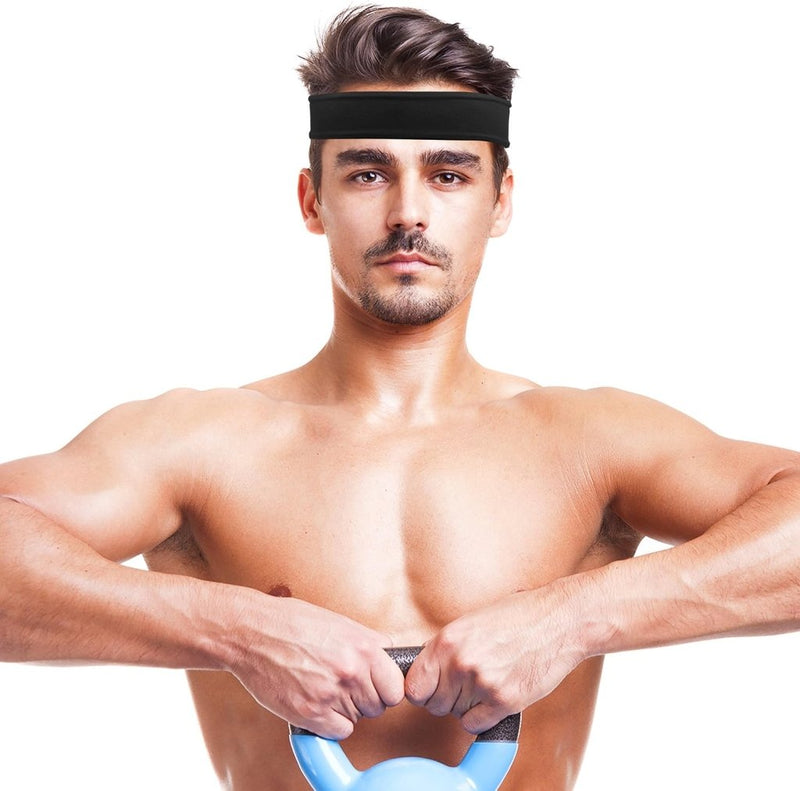 Load image into Gallery viewer, ipow 2 stuks sporthoofdband, zweetband, antislip, uniseks, ideaal voor tennis, hardlopen, crossfit, fitness voor dames en heren, zwart - happygetfit.com
