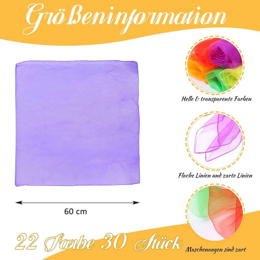 jongleerdoeken 60 x 60 cm – oranje dansdoeken voor kinderen, spel en beweging - happygetfit.com