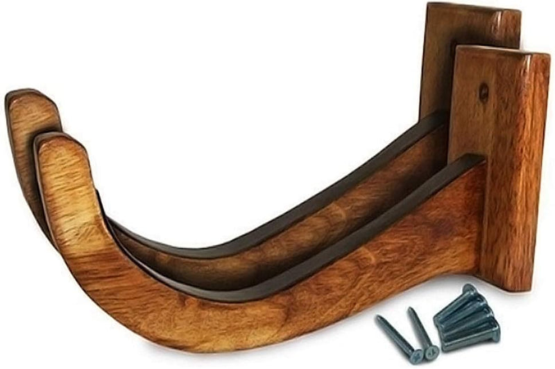 Load image into Gallery viewer, De stijlvolle displayset &quot;Jouw surfplank verdient een stijlvolle display! 🏄‍♂️&quot; bevat twee massief houten wandhaken met een gebogen ontwerp en schroeven voor eenvoudige montage.
