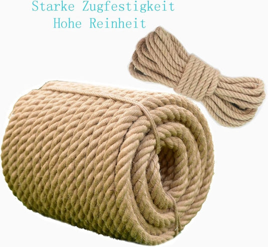 Jutetouw 10 m x 12 mm – natuurlijk touw voor tuin, decoratie, leuning, barrière en doe-het-zelf – bruin - happygetfit.com