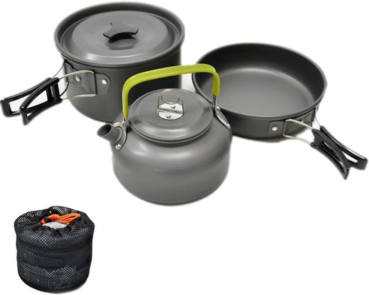 JZK camping kookgereiset, 2 - 3 personen, opvouwbare camping pannenset, steelpan, pan, theepot voor buiten, picknicken, kamperen en wandelvakanties - happygetfit.com