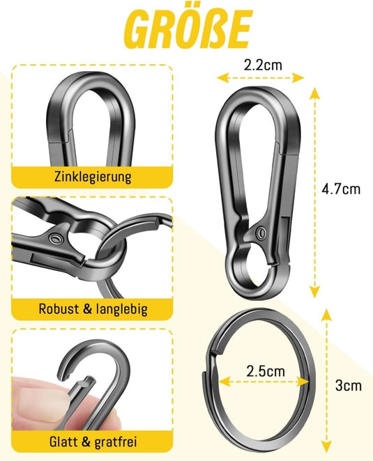 Karabiner Sleutelhangers 3 Stuks met Sleutelring 4,7 cm – Sleutelhanger – Karabijnhaak - happygetfit.com