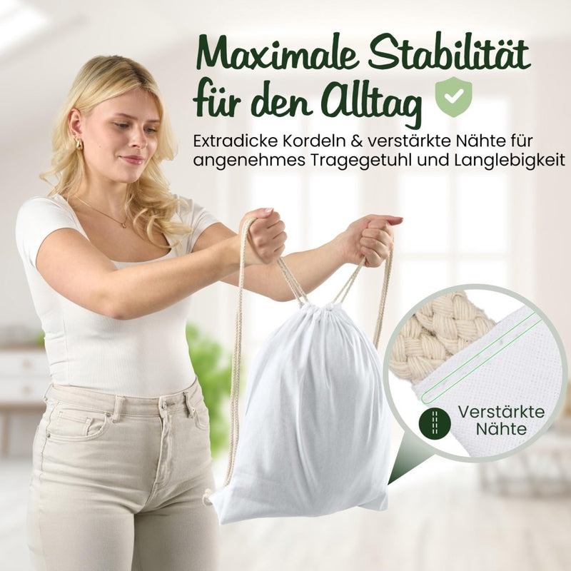 Załaduj obraz do przeglądarki galerii, Katoenen gymtas naturel met trekkoord 140 g/m² – sporttas – rugzak - happygetfit.com
